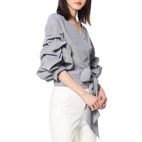 Big Puff Sleeve Tie Top - Picture 2 of 5